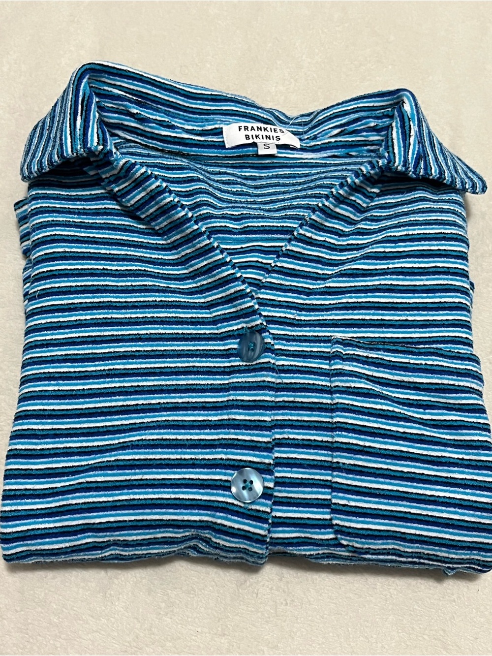 Frankies Bikinis Coco Striped Terry Button Up Shirt